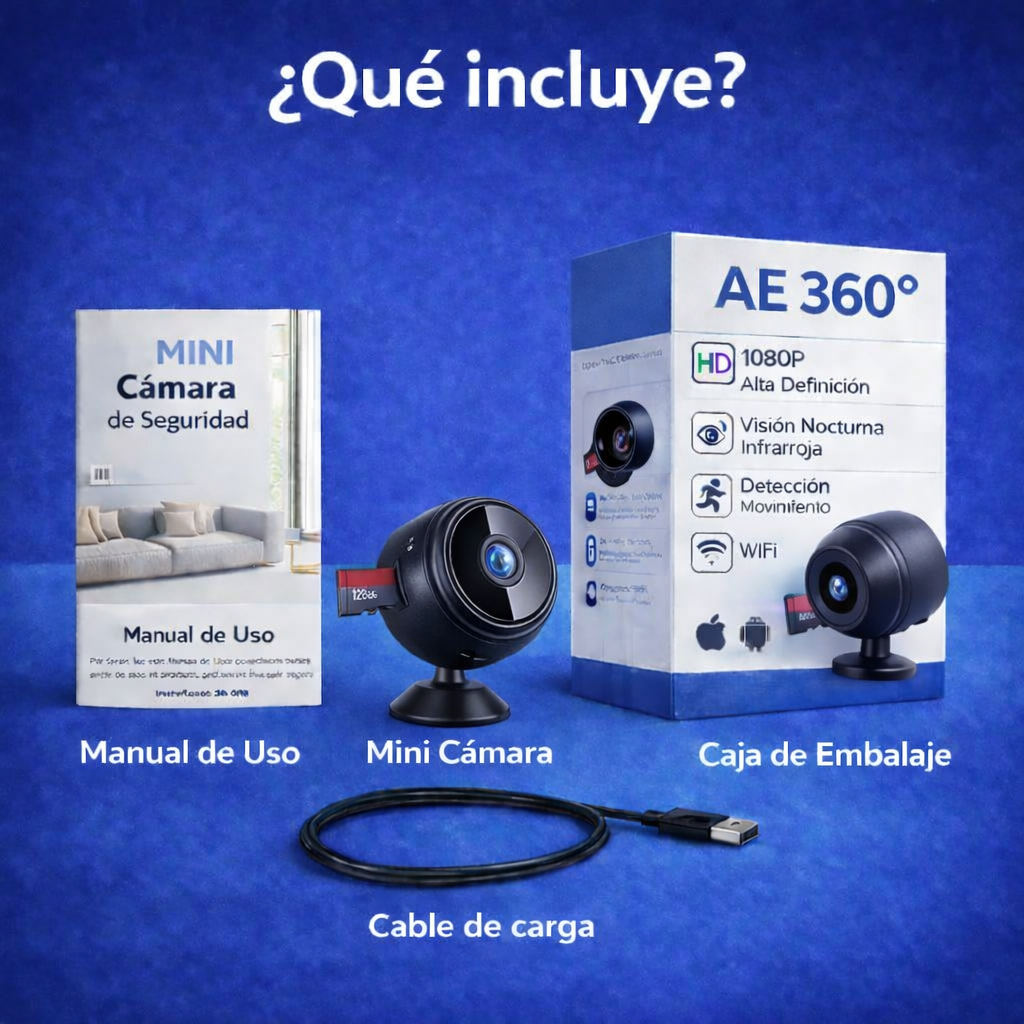 Mini Cámara Full HD con Ángulo 150° y 128 GB de  almacenamiento