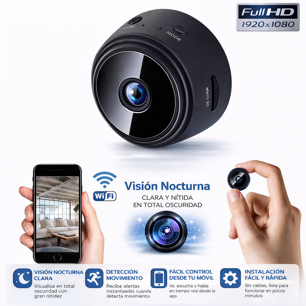 Mini Cámara Full HD con Ángulo 150° y 128 GB de  almacenamiento