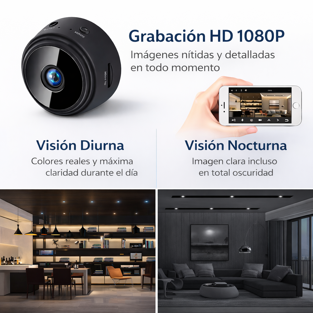 Mini Cámara Full HD con Ángulo 150° y 128 GB de  almacenamiento
